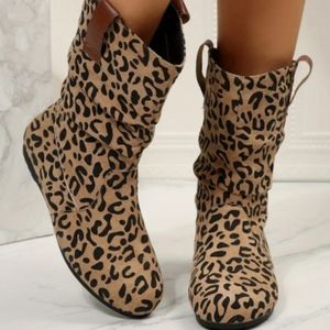Leapord print slip on boots